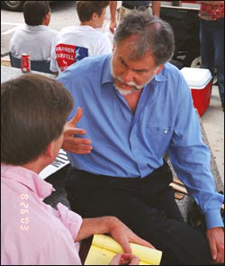 Michael Lewis (author, Moneyball) interviewing Warren Farrell for the New York Times during Warren’s 2003 run for Governor of California. 